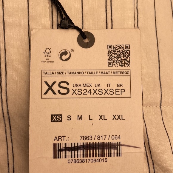 NWT. Zara White Striped Linen Blend Midi High-Waist Skirt. Size XS. - Picture 5 of 8